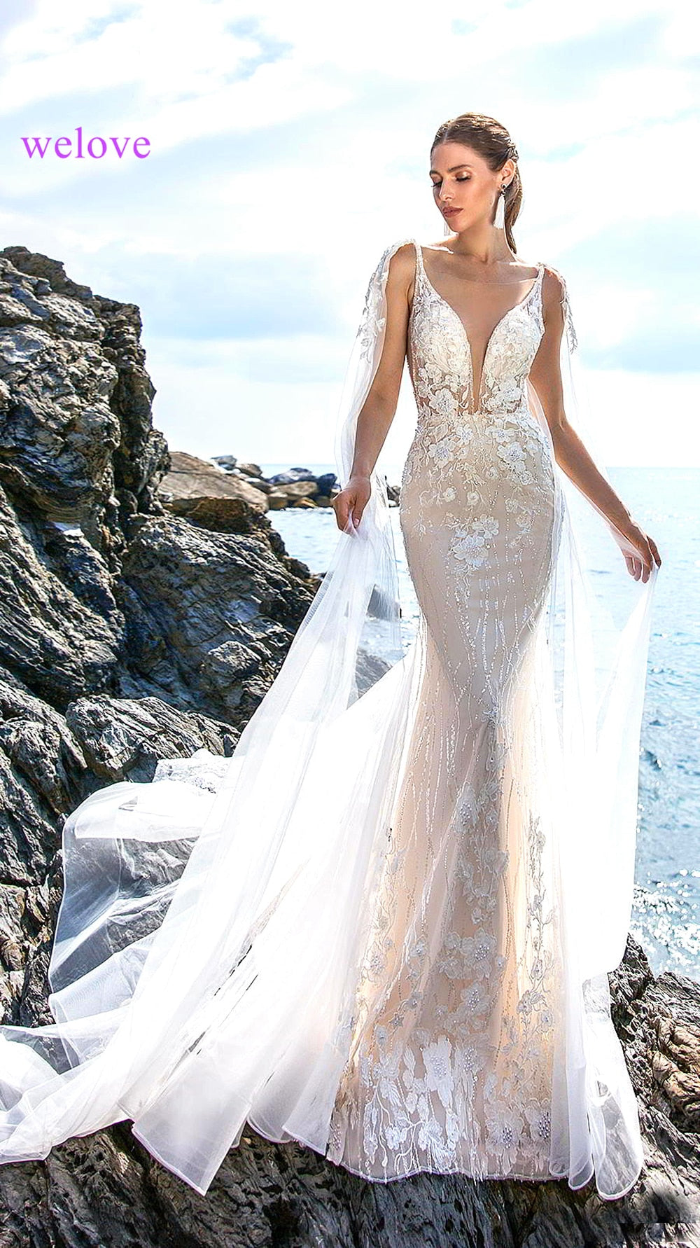 Robe de mariee New arrival 2021 Summer Beach Wedding Dress with Straps White Open Back Mermaid Wedding Dresses Vestige De Noiva