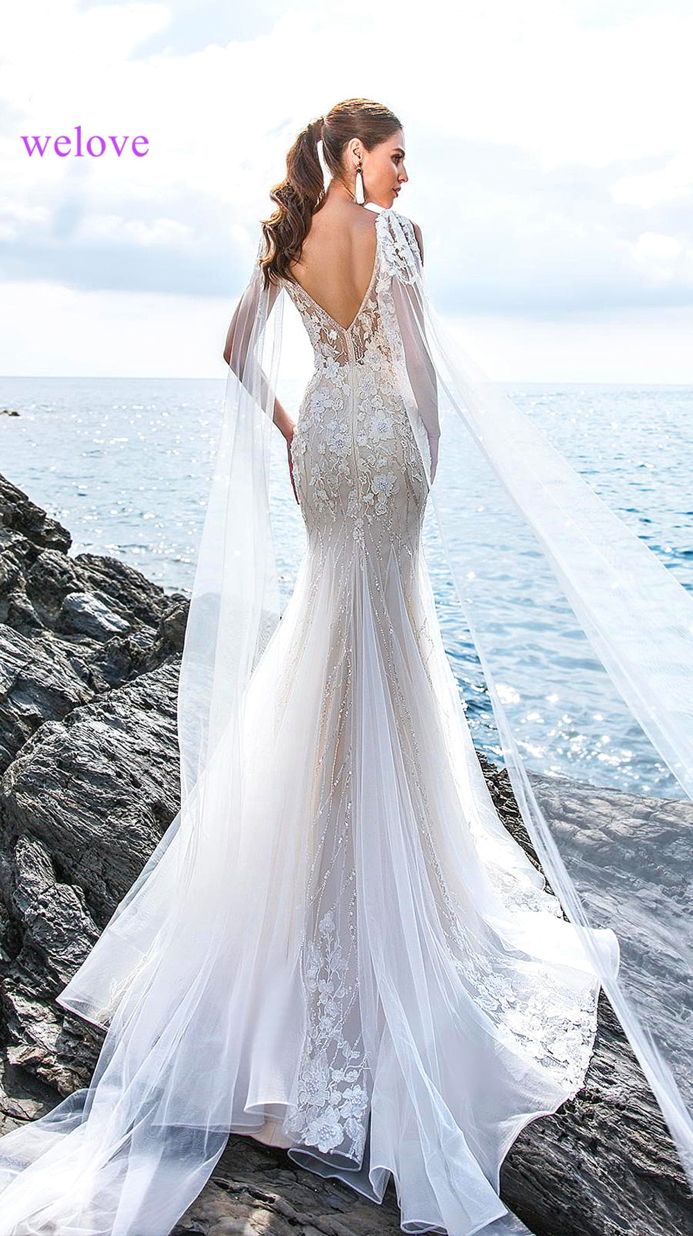 Robe de mariee New arrival 2021 Summer Beach Wedding Dress with Straps White Open Back Mermaid Wedding Dresses Vestige De Noiva