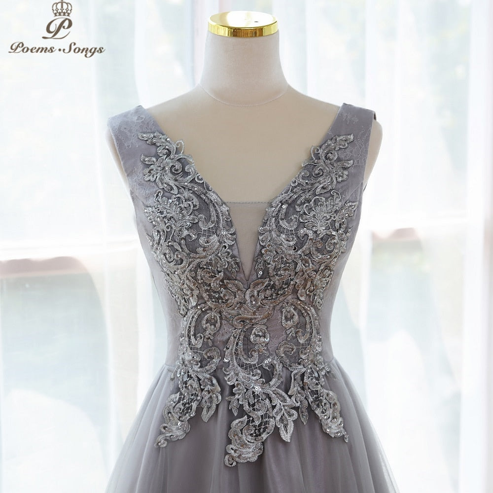 Elegant gray color Appliques style Evening dress 2021 prom dresses evening gowns vestidos de fiesta robe de soirée de mariage