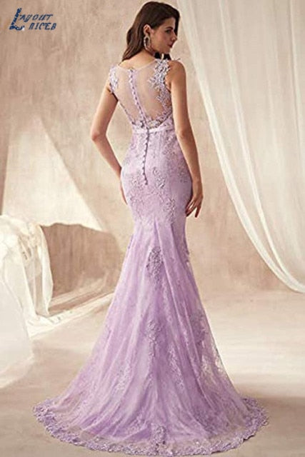 LAYOUT NICEB Charming Illusion Mermaid Evening Dresses Lace Formal Prom Party Dresses for Women Plus Size Gowns robes de soirée