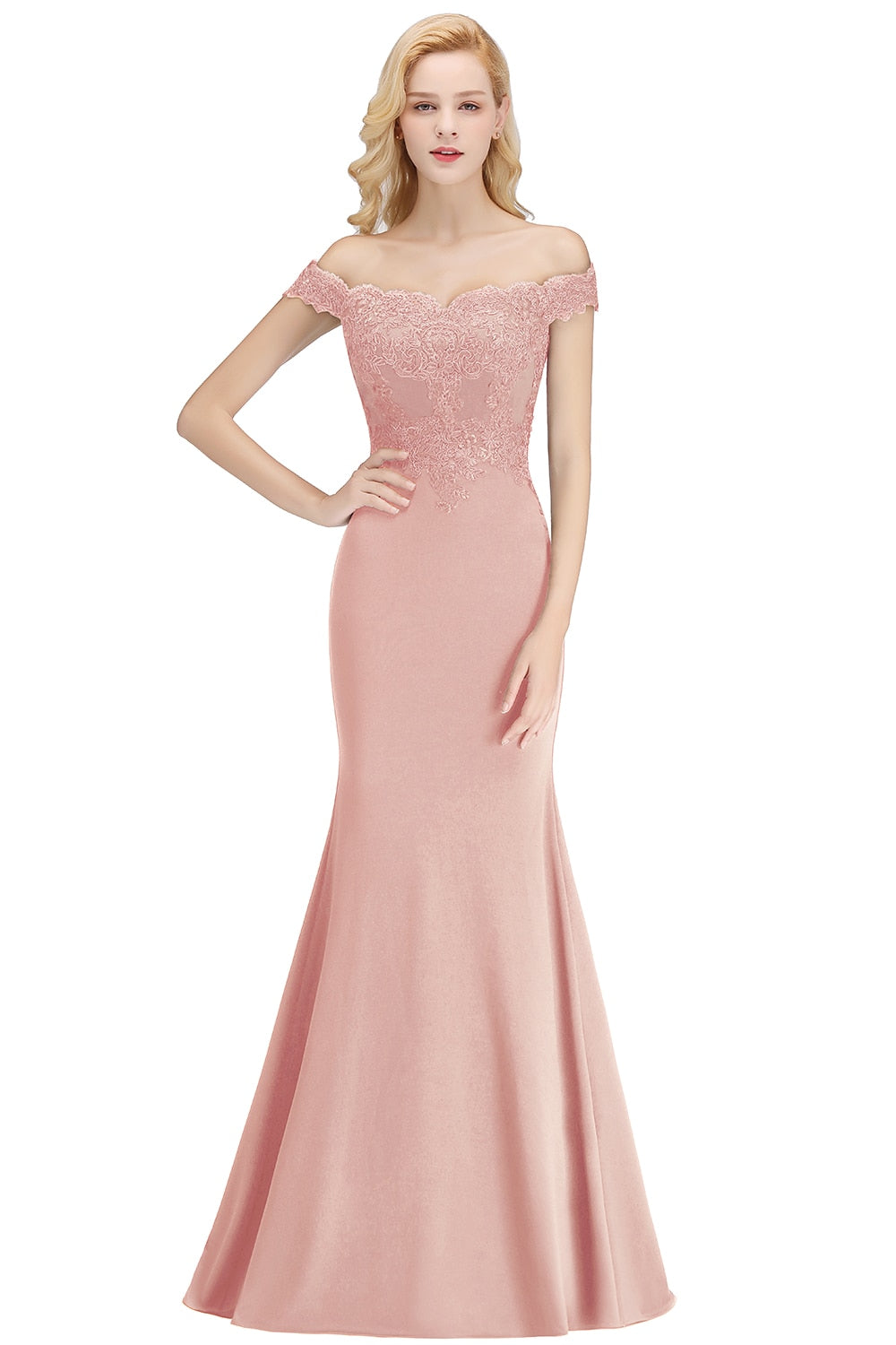 SALE Elegant Mermaid Evening Dresses Long Gold Lace Applique Off The Shoulder Robes de soirée de mariage Pink Formal Party Gown