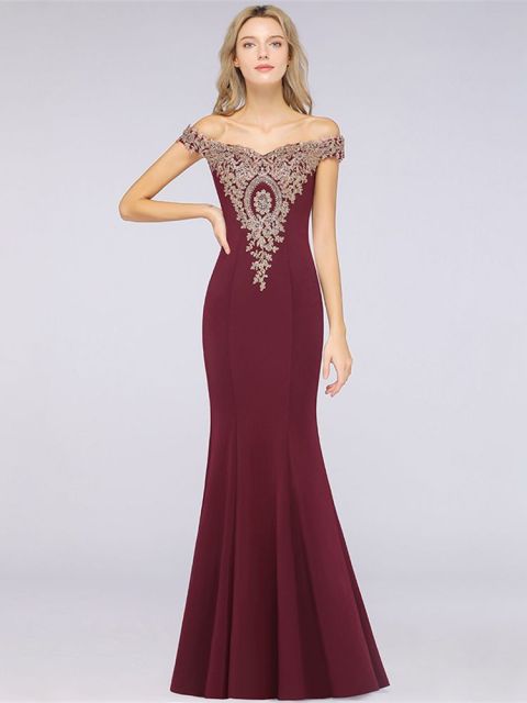 SALE Elegant Mermaid Evening Dresses Long Gold Lace Applique Off The Shoulder Robes de soirée de mariage Pink Formal Party Gown