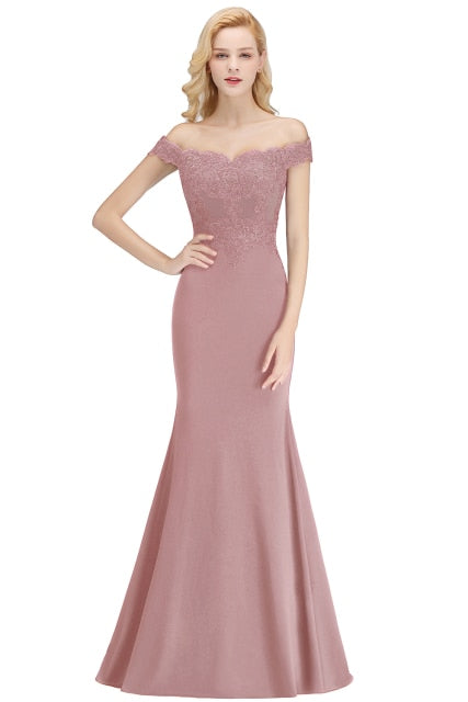 SALE Elegant Mermaid Evening Dresses Long Gold Lace Applique Off The Shoulder Robes de soirée de mariage Pink Formal Party Gown