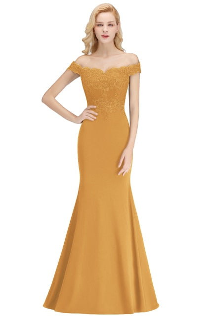 SALE Elegant Mermaid Evening Dresses Long Gold Lace Applique Off The Shoulder Robes de soirée de mariage Pink Formal Party Gown