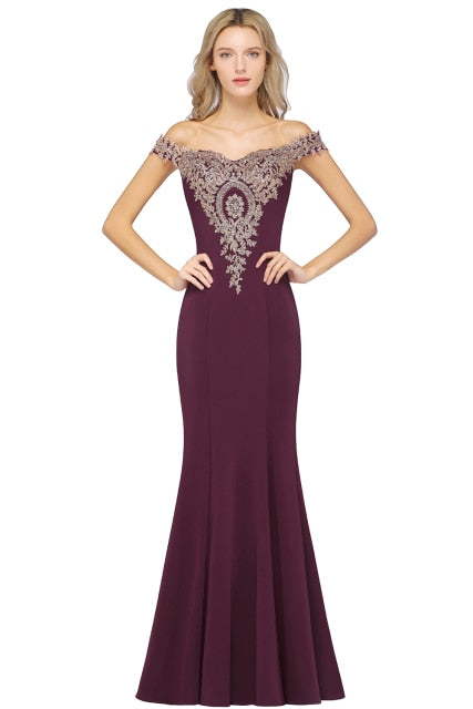 SALE Elegant Mermaid Evening Dresses Long Gold Lace Applique Off The Shoulder Robes de soirée de mariage Pink Formal Party Gown